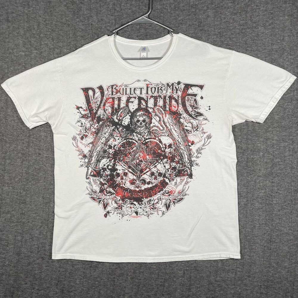 Bullet For My Valentine Shirt Mens XL White Skull Angel Graphic Band Tee